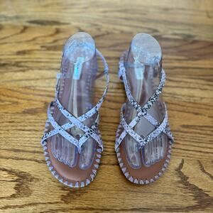 Chelsea and Violet Rena Sandals 9.5 Strappy Lavender Thread Black Snakeskin EUC